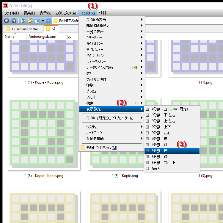Quad File Explorer Q Dir の 3V Dir ビューは何を提供しますか